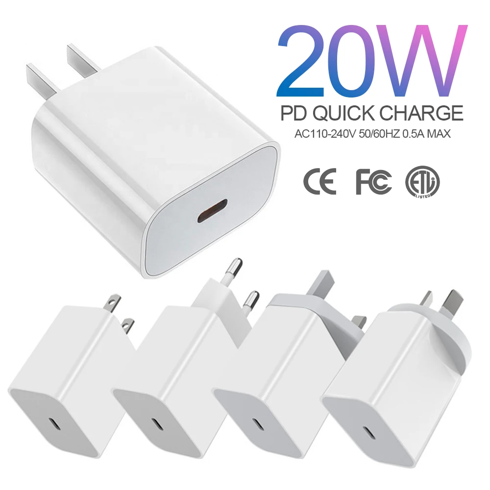 

20W fast charge charger for Apple iphone12 mobile phone charger universal pd fast charge charging head with cable, White