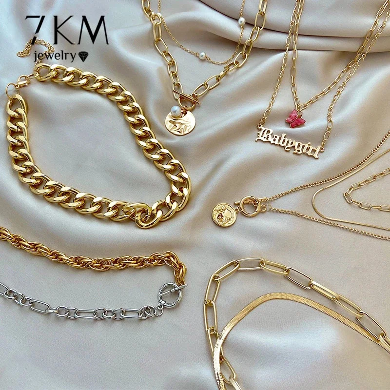 

2021 Hot Fashion Asymmetric Locket Necklace for Women Twist Gold Silver Color Chunky Thick Lock Choker Chain Necklaces, Picture shown