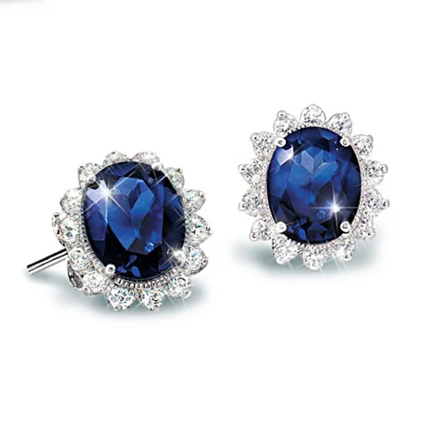 

European and American fashion blue oval glass crystal ladies flower earrings