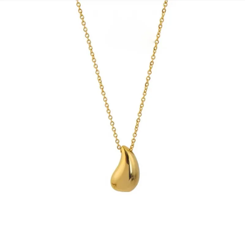 

High Polished Gold Tone Titanium Steel Teardrop Necklace 316L Stainless Steel Water Drop Necklace