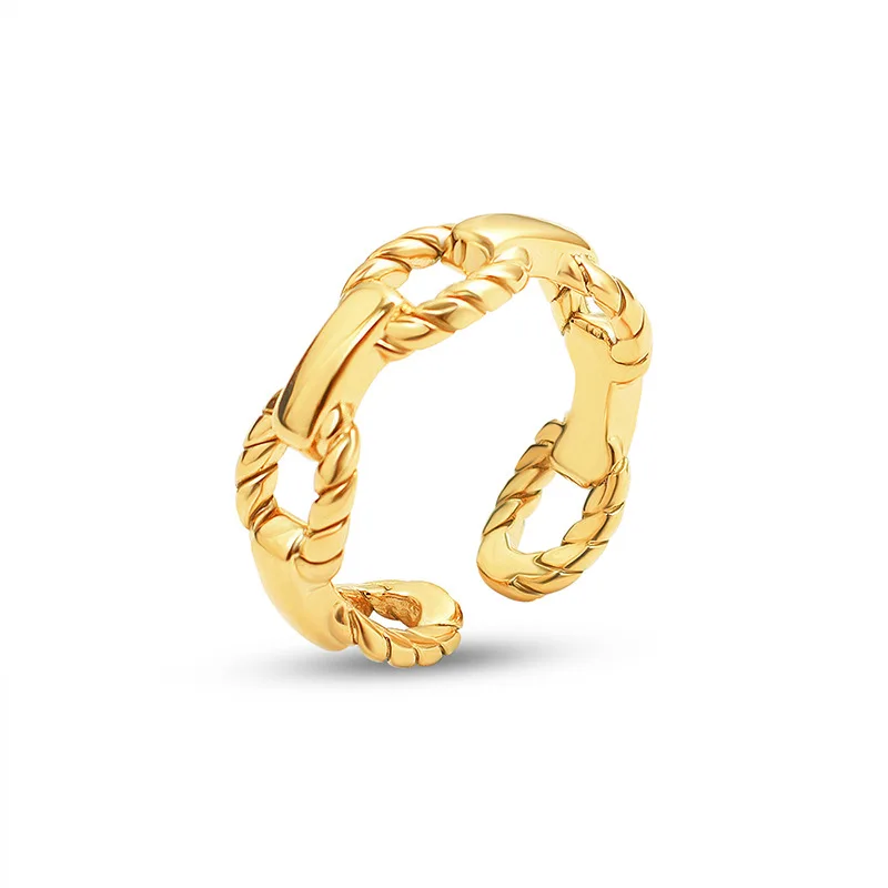 

Dr. Jewelry Ins Popular 18K Gold Titanium Steel Simple Designer Hip Hop Hollow Rebar Adjustable Open Finger Rings for Women, Picture shows