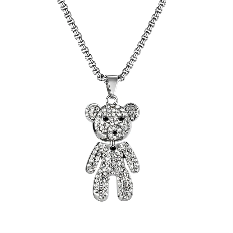

Kolye Wholesale charm long chain alloy cubic zircon necklace stainless steel bear gold plated necklace women's