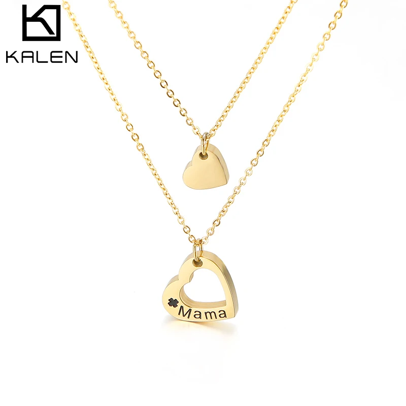 

Mom Alphabet Necklace Two Hearts Pendant Stainless Steel Double Layer Women Necklace, Other