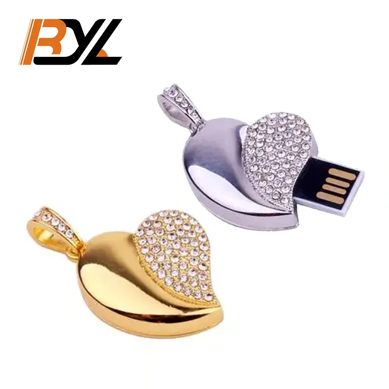 

Elegant Love Heart Shape Metal Diamond USB Flash Drive 2.0 1G 2G 4G 8G Fashionable Wedding Gift USB Sticks 3.0 Pendrive