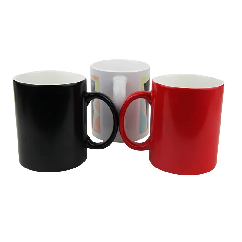 

Wholesale high quality hot sale glossy black 11oz sublimation color changing magic cup Heat Sensitive Mug blank custom Customiz, Black, white , red