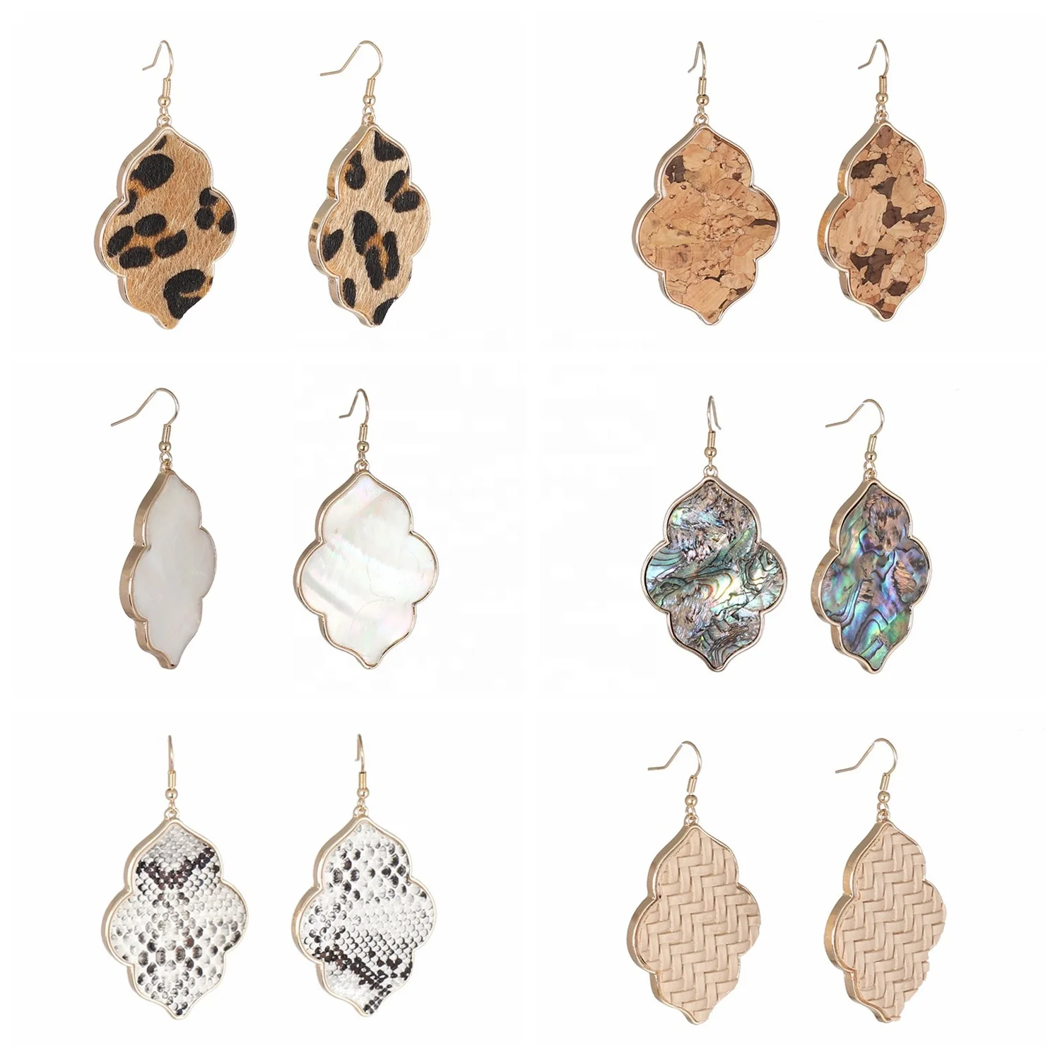 

Abalone shell Leopard Curved Oval Style Drop Earrings snakeskin leather wood grain Earings Women Brand gold Jewelry