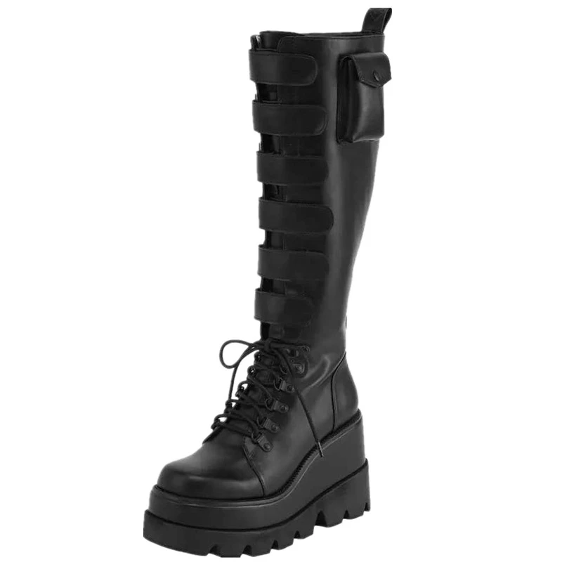 

Dropshipping Custom Logo Women Wedge Designer Boots Women's Fashion Chunky Boot with Pocket