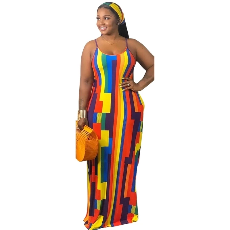 

Womens Dresses Summer Colorful Printed Suspender Loose Dress Sleeveless Plus Size Maxi Dresses