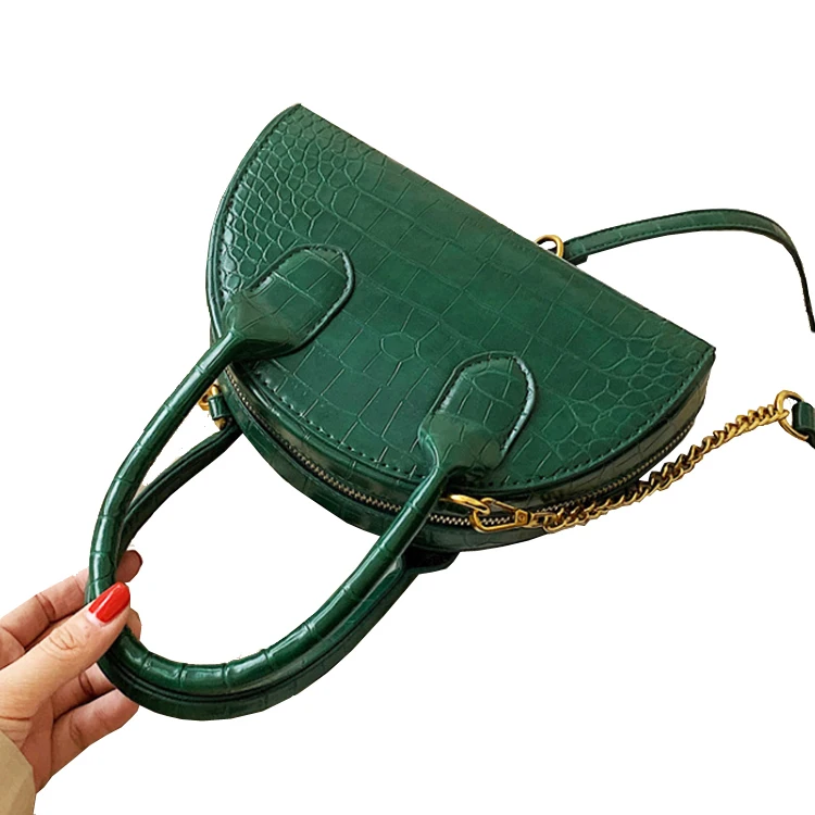 

Crocodile pattern handbags semi-circular box handbag 2019 new solid color chain shoulder messenger bags for women, Black,green,brown,burgundy