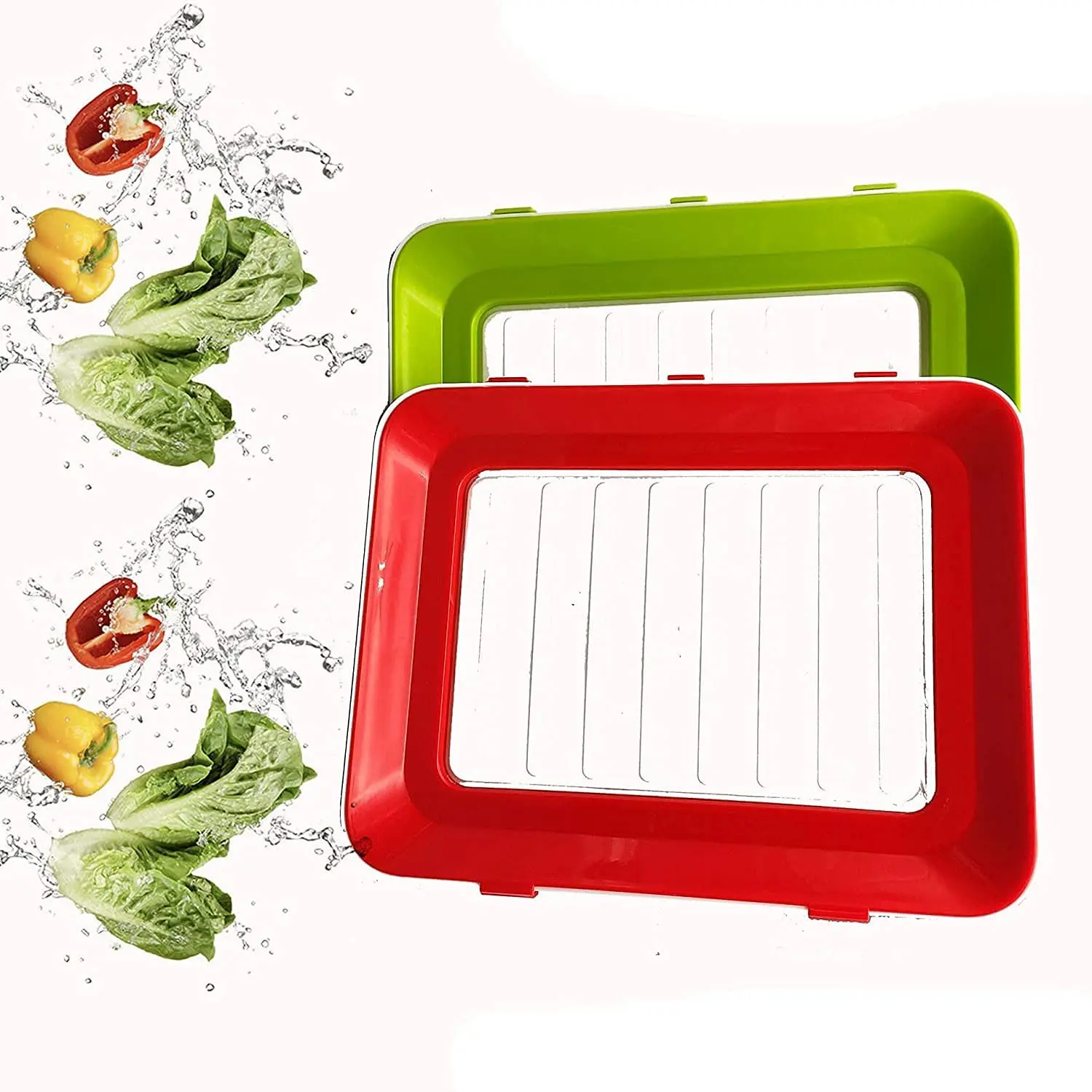 

Food Preservation Trays Reusable Food Trays Stackable Plastic BPA Free Food Storage Container For Refrigerator & Freezer, White red+green