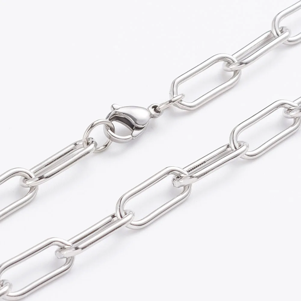 

Pandahall 304 Stainless Steel Drawn Elongated Cable Chains Necklaces, Stainless steel color