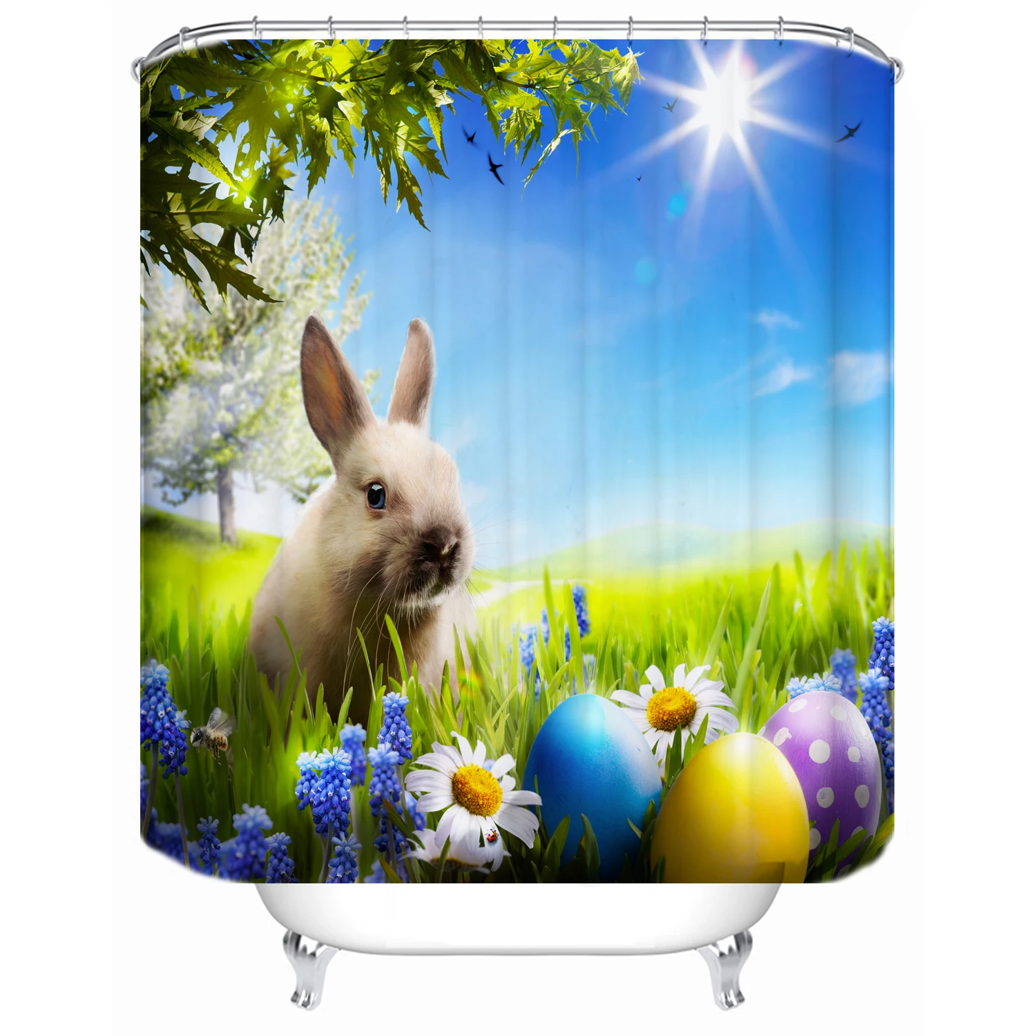 

180x180cm bathroom partition bathtub waterproof shower curtain Easter bunny can be customized printing shower curtain bathtub, Picture