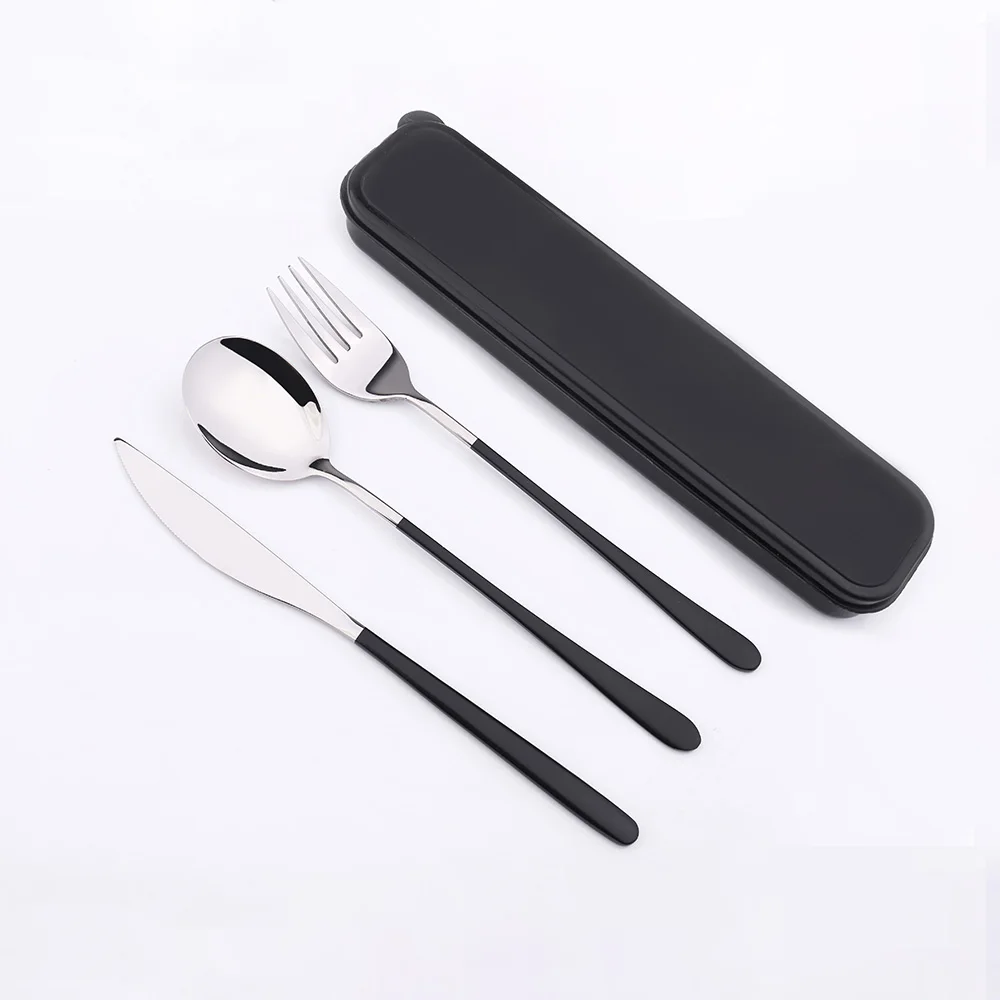 

Travel Silver Spoon Set Stainless Steel Cutlery Color Handle With Case