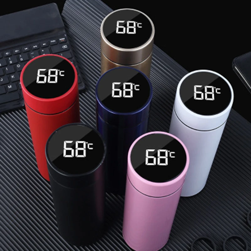 

Custom 500ml Outdoor Travel Intelligent Led Temperature Display thermos Smart Stainless Steel Water Bottle with Tea Infuser, As the picture