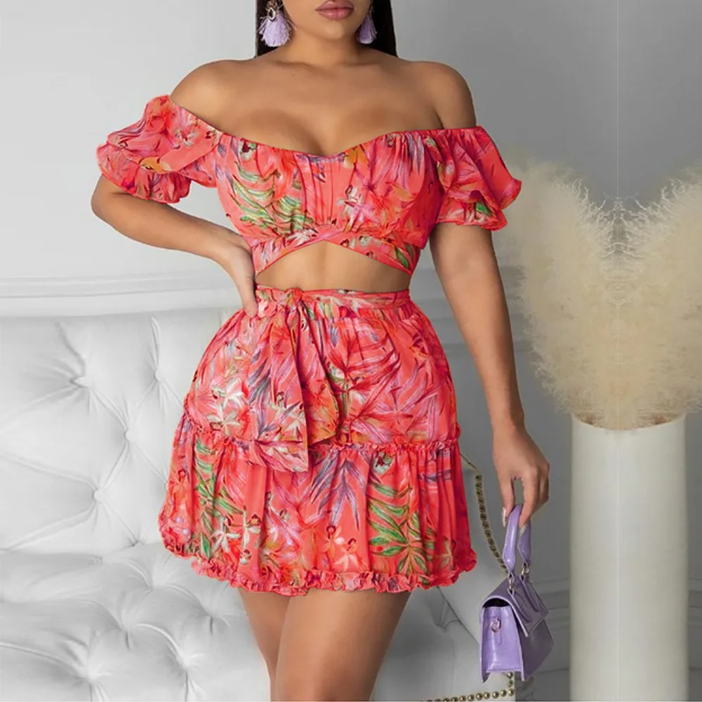 

BH032 2021 summer hot style women casual floral two piece set dresses
