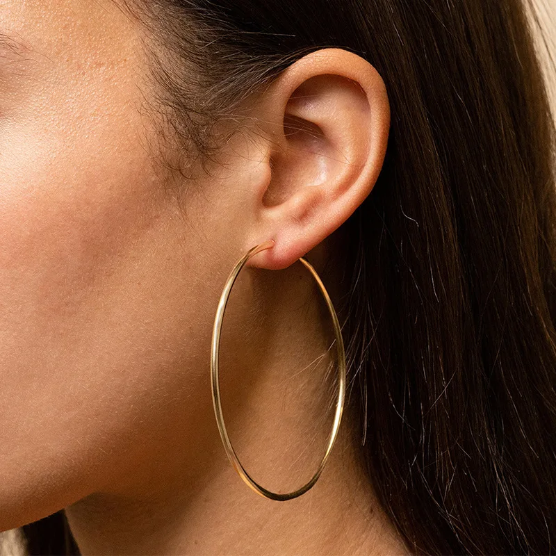 

Ladies Gold Plated Jewelry 15/20/25/30/40/50/70mm Stainless Steel Hoop Earrings, Picture shows