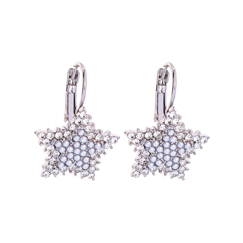 

e9112317 Korea Fashion Jewelry Fascinating Gold Silver Shiny Star Pave Crystal Pearl Elegant Ladies Wedding Earrings, Gold/rhodium