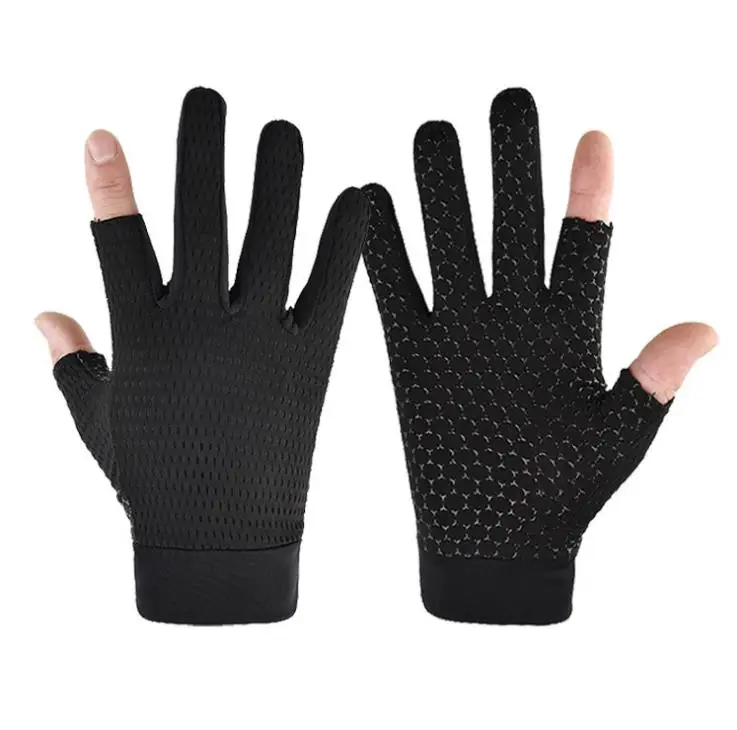 

cooling breathable cycling gloves for men women outdoor antiskid sun protection two fingers mesh summer fishing gloves, Black/grey