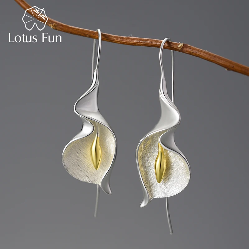 

Lotus fun jewelry 18k gold Plated 925 sterling silver Calla Lily flower earrings for women Fashion Jewelry