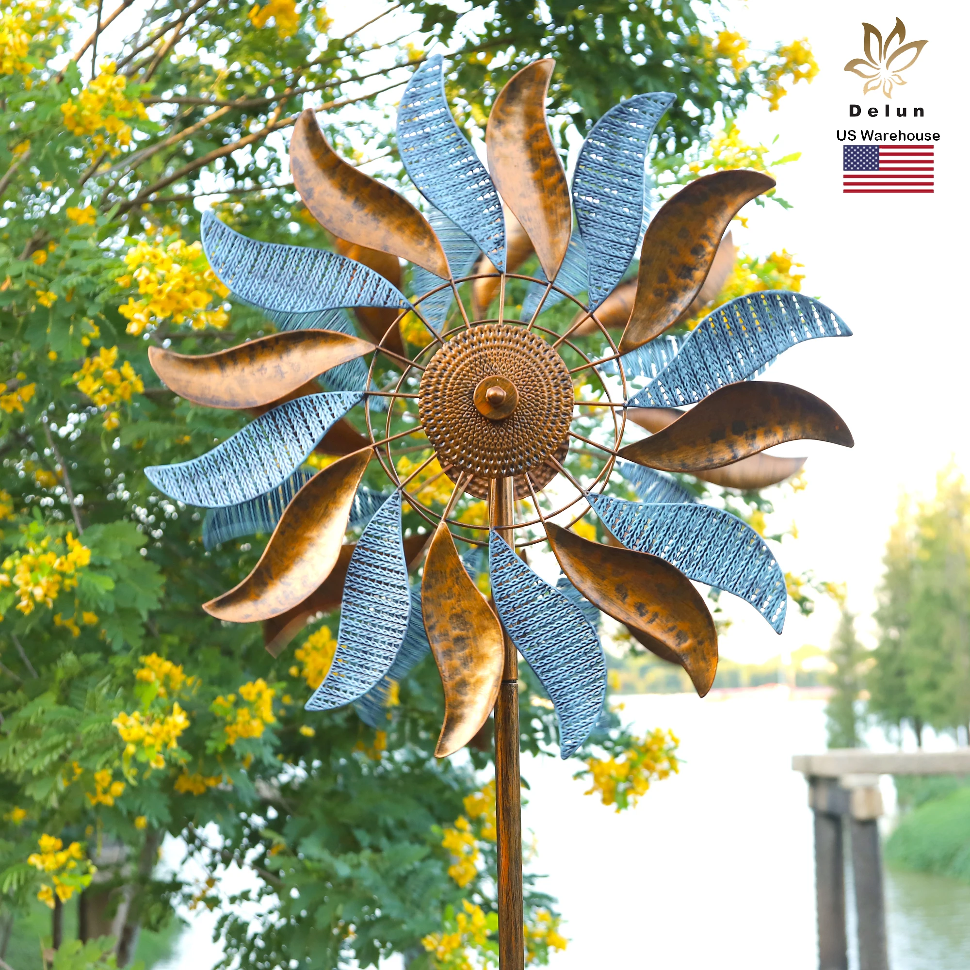 

US Warehouse 84 INCH Garden Vintage Metal Kinetic Wind Spinner for Yard