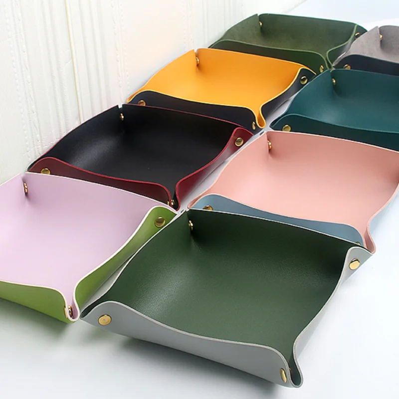 

PU Leather Storage Box Bins Storage Tray Double Side Office Organizer Folded Dice Tray, Blue+pink,dark blue+yellow,black+red,pink+purple,yellow+red & custom