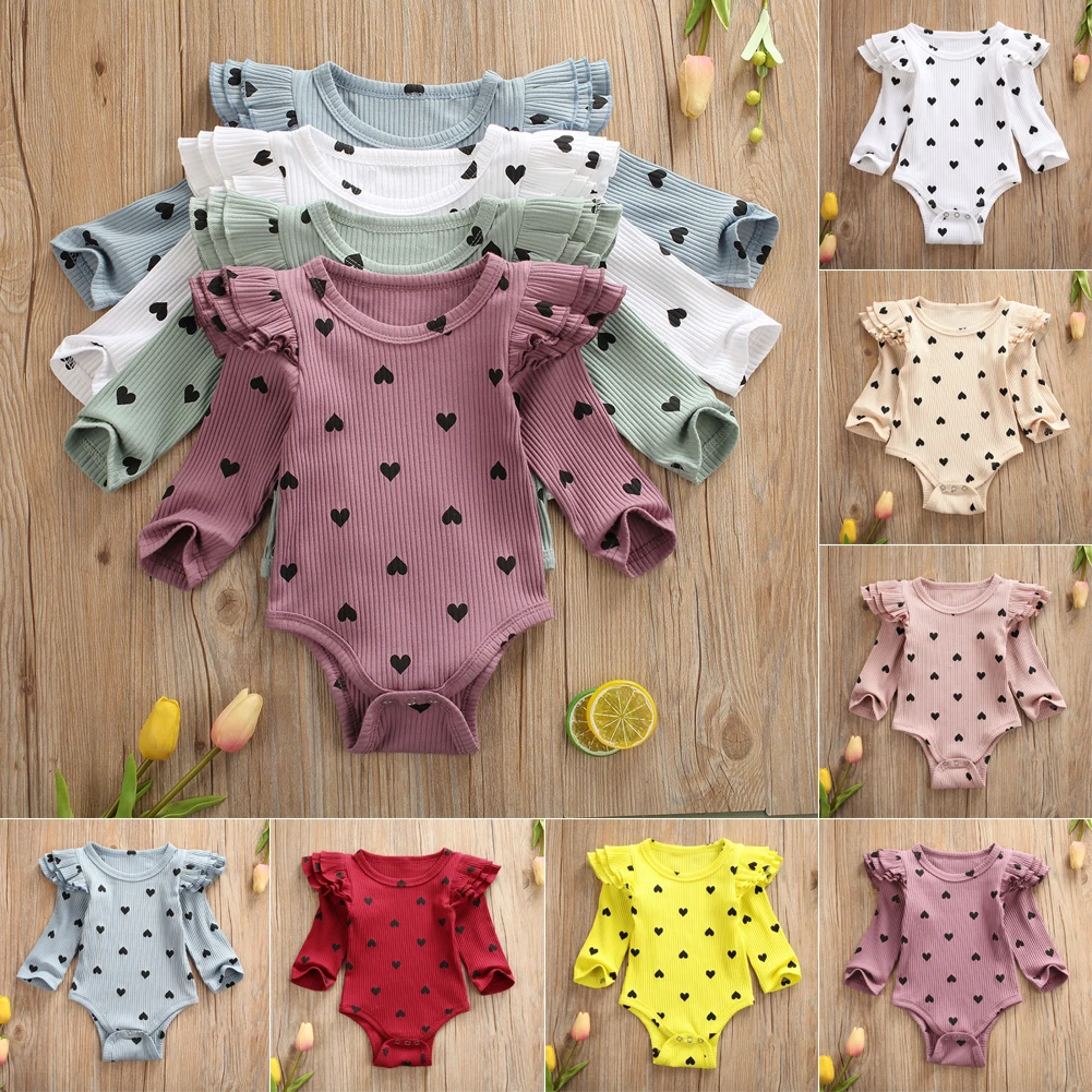 

Newborn Baby Girl Clothes Sweet Long Sleeve Ruffle Love Print Romper Sunsuit Summer Outfit Set Clothes Costume