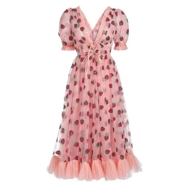 

Evening dress women collection Puff Sleeve women sequin mesh printed sweet casual dresses for ladies, Customized color