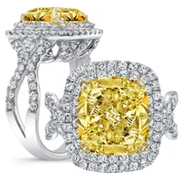 

Double Halo Pave Vintage Curved Shank Yellow Diamond Engagement Ring for Women