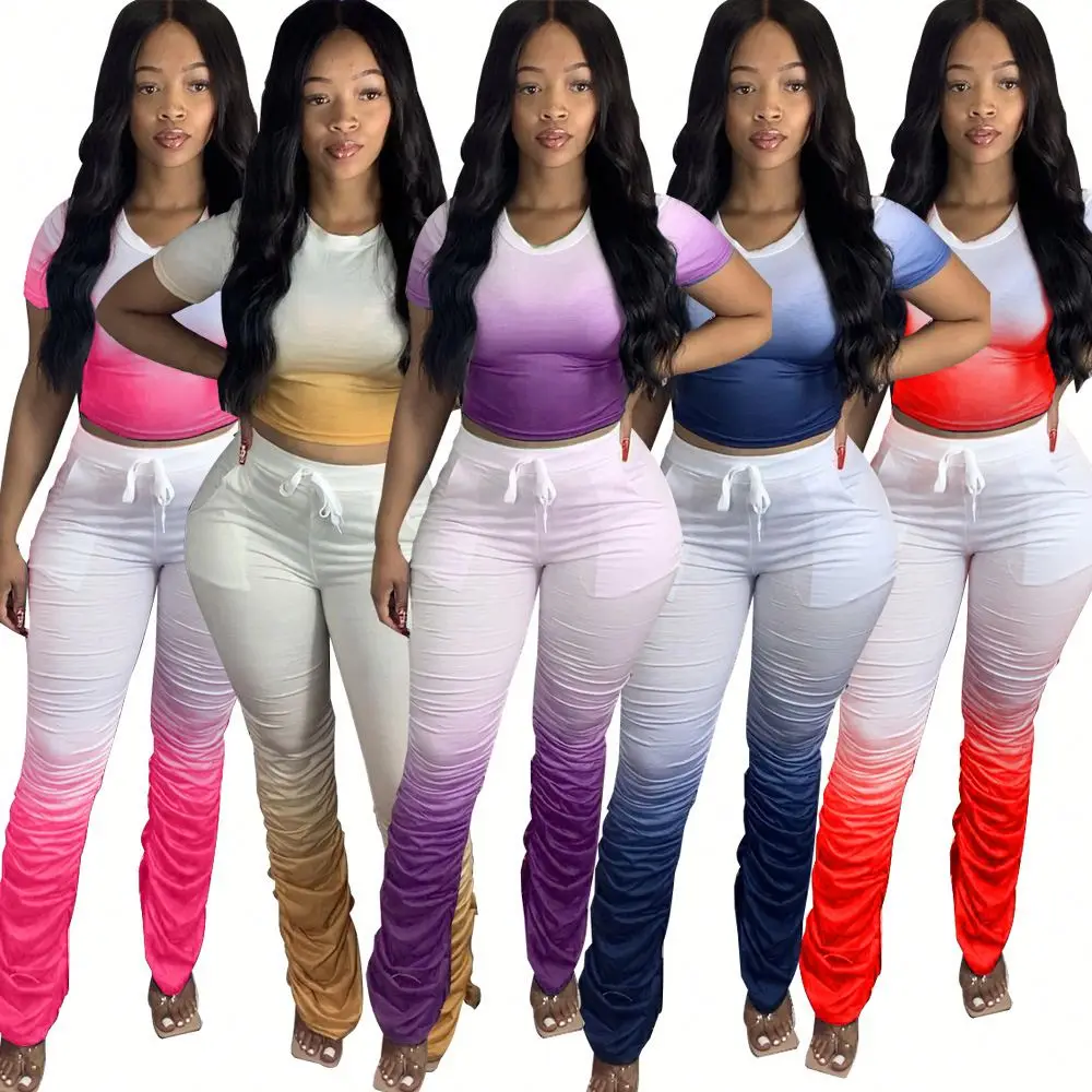 

New Fashion Women Stacked Sweatpants Two Piece Set Outfits Womens Stacked Leggings Outfits