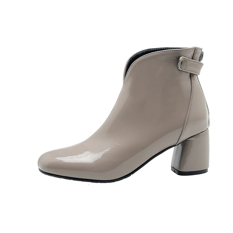 

Winter solid color round head Thick-heeled Miss Zipper booties