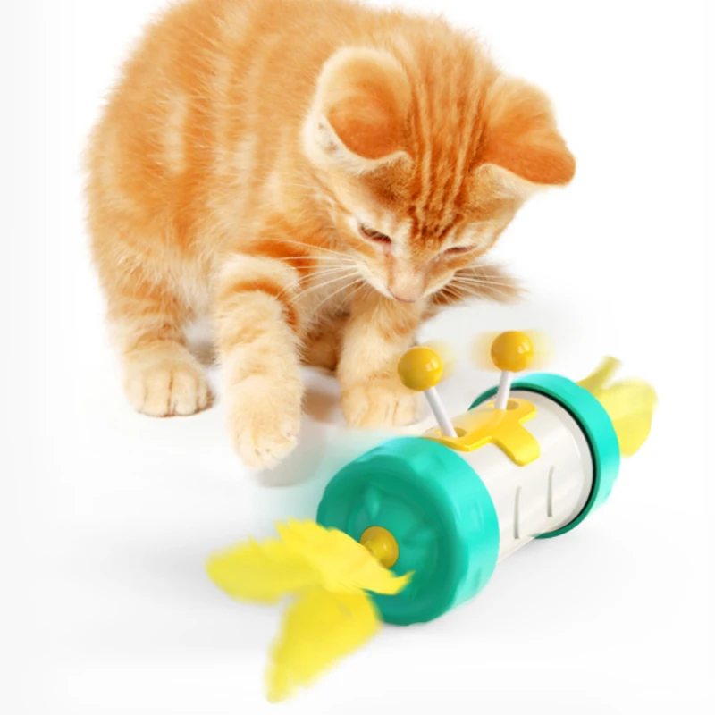 

2021 Amazon Hot Catnip Toy Robotic Cat Feather Toy Windmill Interactive Cat Toy With Teasing Feather Stick, Picture showed