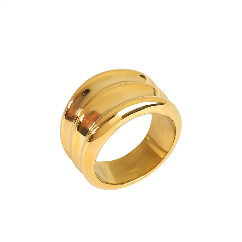 

Custom Simple Wide 18K Gold Plated Stainless Steel Jewelry High Polished Striped Ring for Women