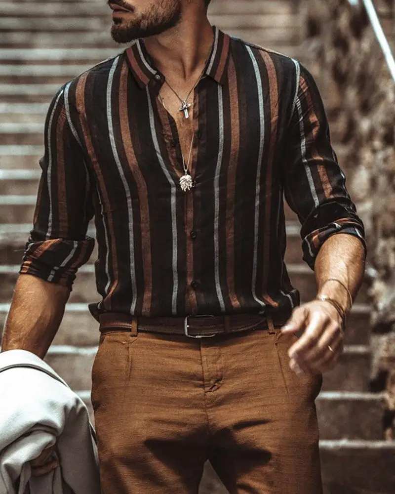 

Explosive style men's shirts fashion tops striped men's long-sleeved shirts support customized logo, Custom color