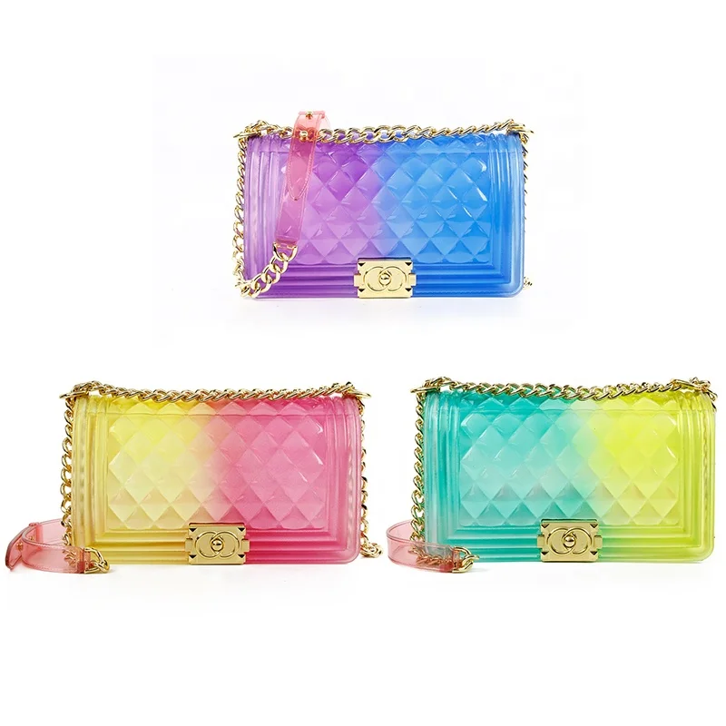 

Ladies colorful pvc crossbody jelly candy bag rainbow shoulder women handbags purses transparent bag, More than 10 colors