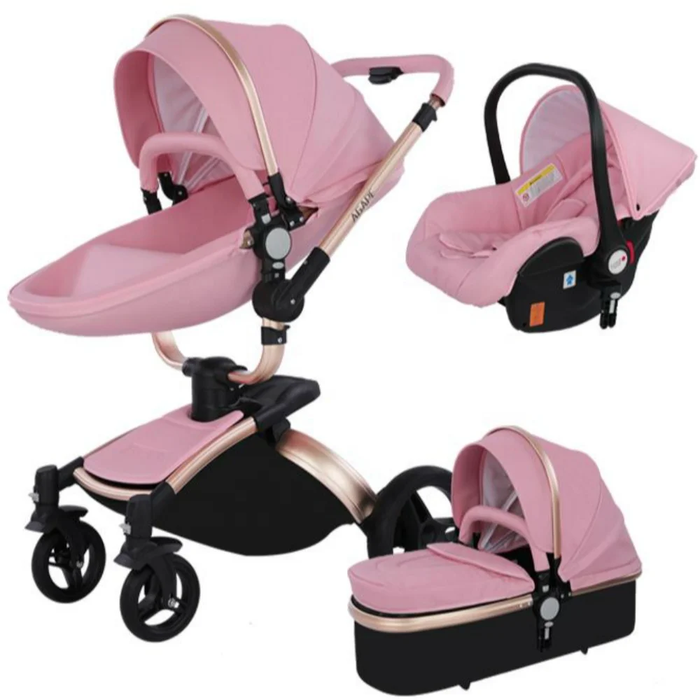 

New Leather Strollers Luxury Design Baby Carriage Hot Mom Stroller 3 in 1, High Landscape Infant Pushchair, Customized