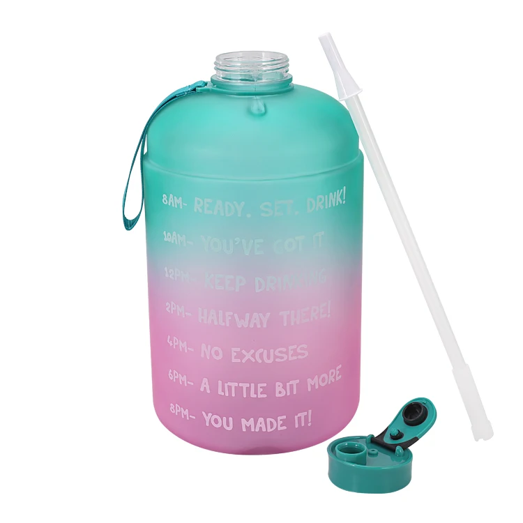 

Amazon Best Sellers BPA Free Wide Mouth Custom products PETG Plastic 3.78L Big Sport Water Bottle Straw Ty Jug With Time Marker, Black,blue,green etc.