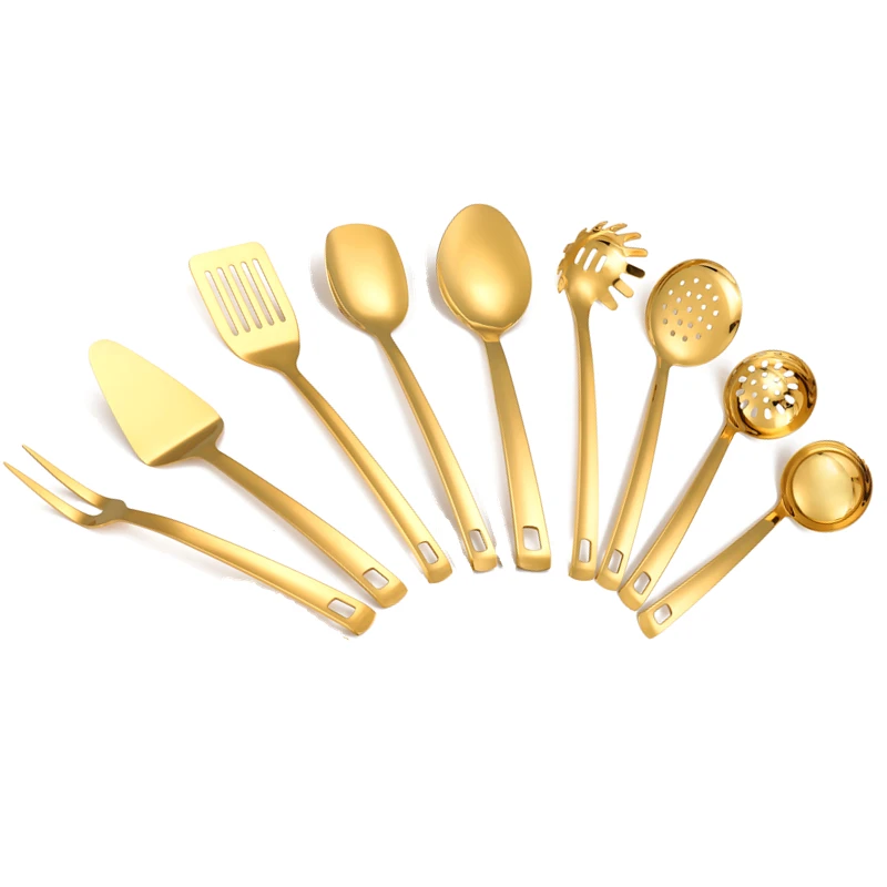 Hot Selling Short Handle 304 Stainless Steel Gold Kitchenware Turner Tongs Spatula