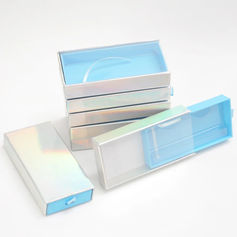 

50/pack Wholesale Eyelash Packaging Box Lash Boxes Package Custom Drawer Blue Faux Cils Tray Makeup Storage Case bulk Vendors