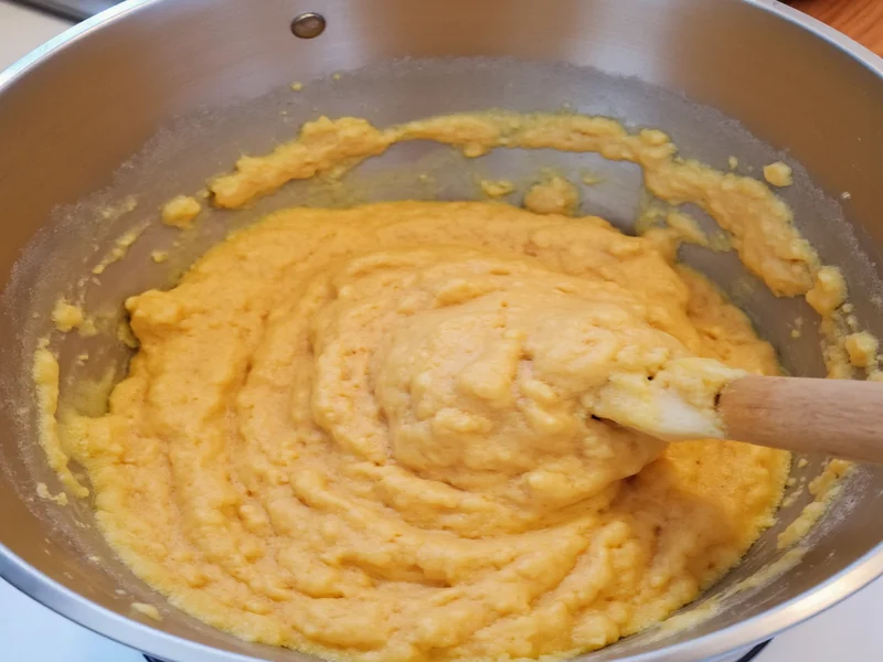 Homemade apple fritters batter mixing process