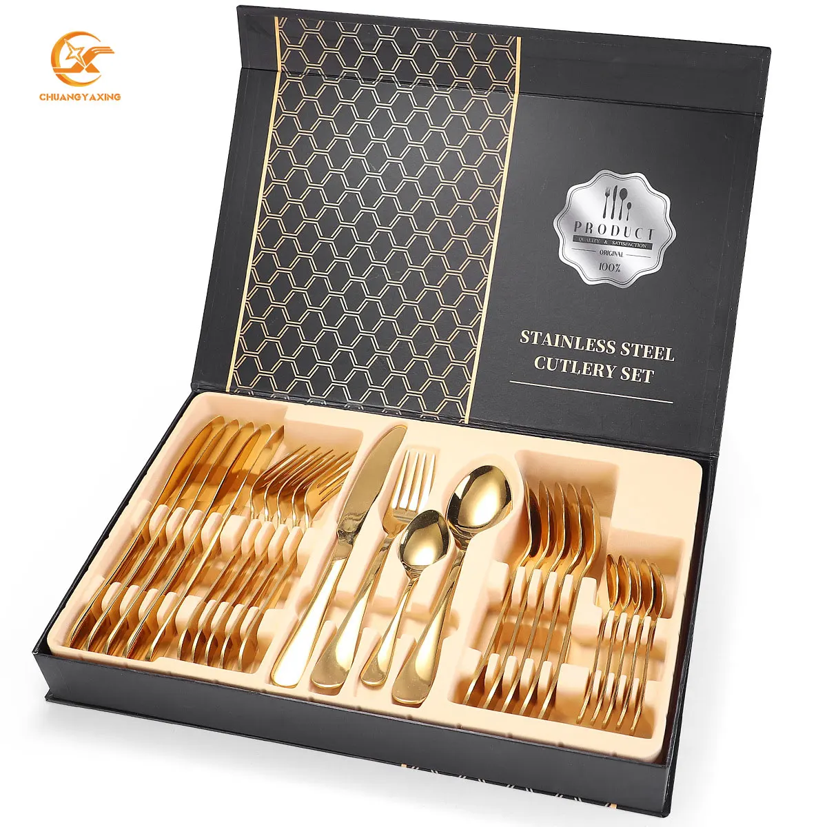 

Royal Mirror Polishing Flatware Set Stainless Steel 24pcs Cutlery Set With box, Iridescent/silver/gold/rose gold/black/blue