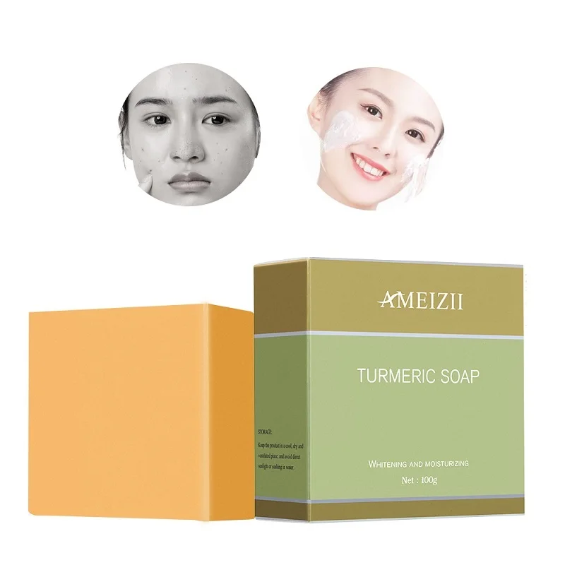 

AMEIZII Natural Turmeric Soap Essential Oil Savon Lamina de Jabon Whitening Skin Bleaching Deep Clean Acne Kojic Acid Soap