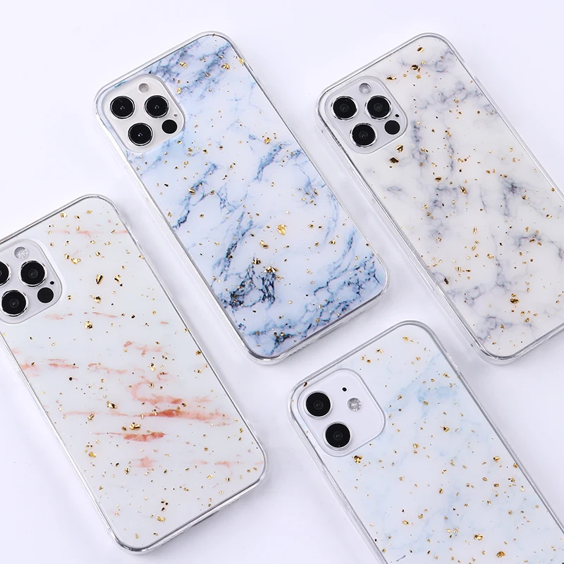 

Chic Marble Gold Foil Phone Cases For iPhone 12 11 13 Pro Max XR XS Max X 8 7 6S Plus Soft Transparent Protection Back Cover, Mix colors