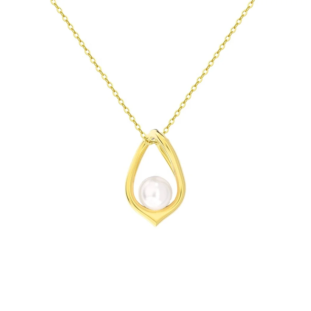 Fine Jewelry 14K Gold Plated Classic Style Irregular Ingot Shell Pearl Pendant Necklace