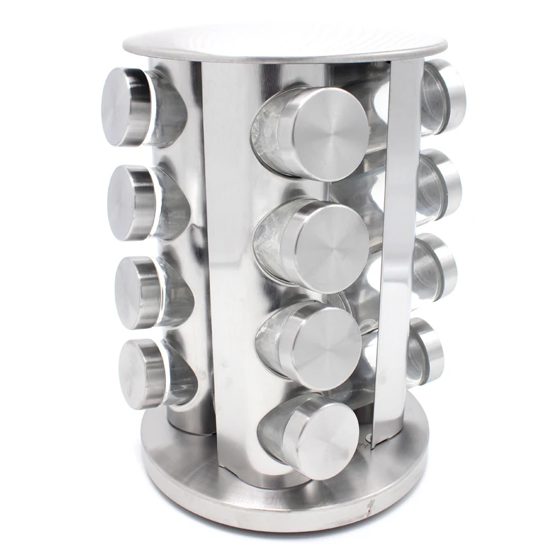 

hot sale round 16pcs Jar revolving stainless steel spice jar sets with rack