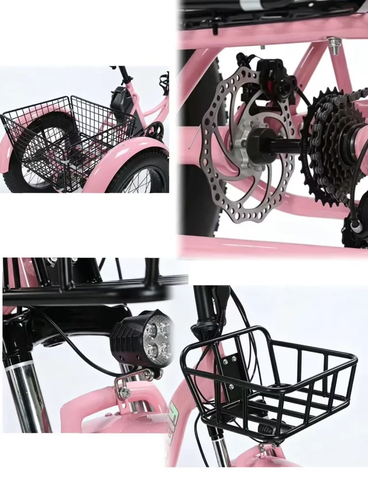 Electric Tricycle for Adult 3 Wheels 500W 48V Fat Tire Electric Cargo Bicycle Ladies Waterproof and Anti-Theft Battery Removable