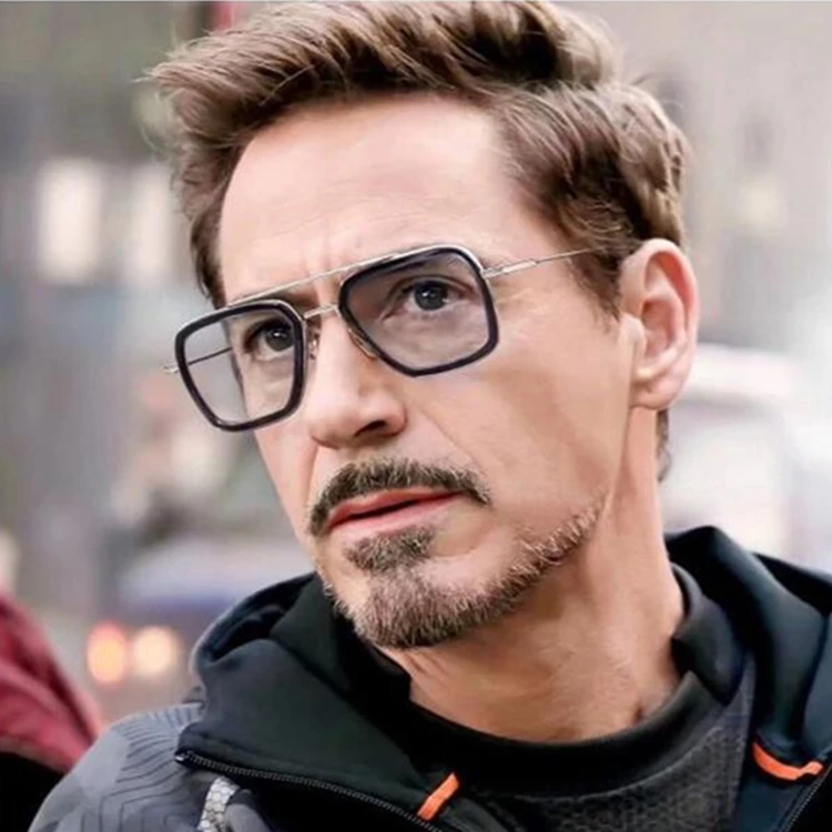 

Trending Tony Stark Sun Glasses Metal Square Frame Designer Vintage Shades Iron Man Sunglasses For Men, As pictures or customized color