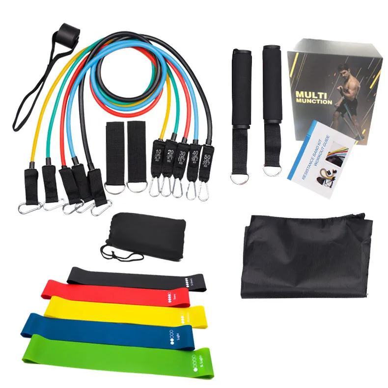 

Wholesale custom Fitness 18 piece 150lb Resistance Bands Tubes Set with handles, Colors