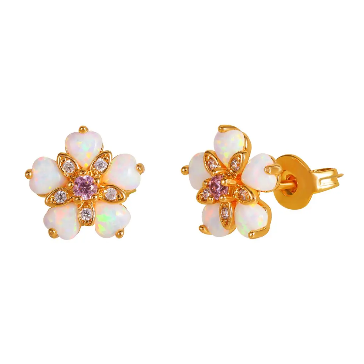 

High quality Japan Opal with Shiny Pink&White CZ Cute Flower Earrings
