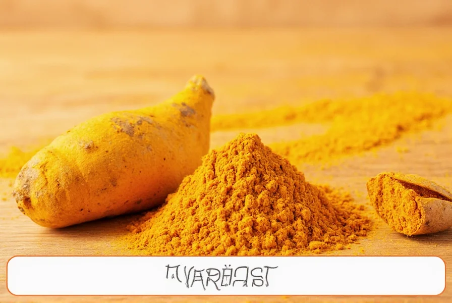 Fresh turmeric root next to turmeric powder in glass containers