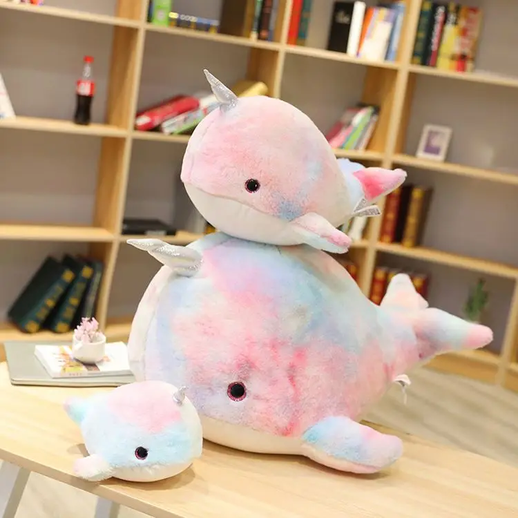 

Manufacture custom rainbow colorful tie-dye narwhal whale stuffed dolphin bedtime toys animal plush toys